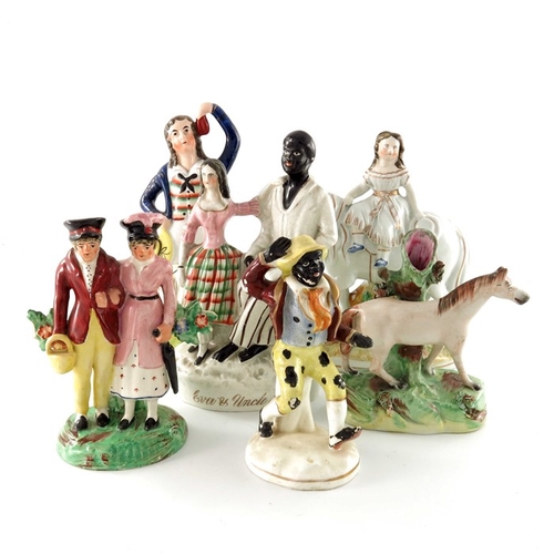 794 - Six Staffordshire figures, including Eva and Uncle Tom, Horse spill vase, married couple, etc., 24cm... 