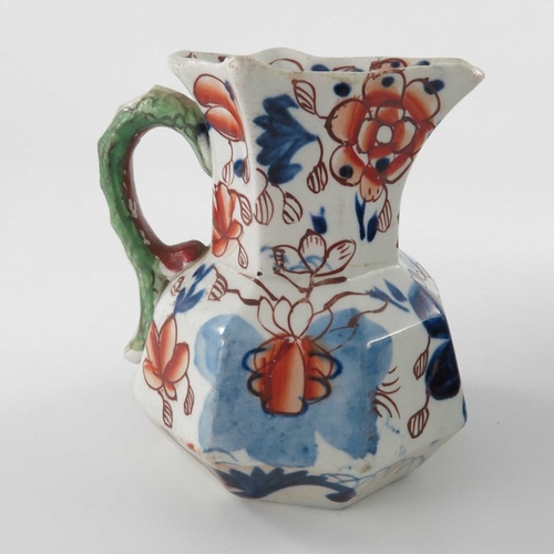 797 - Four ironstone dragon handled jugs, Masons and Davenport, various sizes, Imari and cobalt blue decor... 