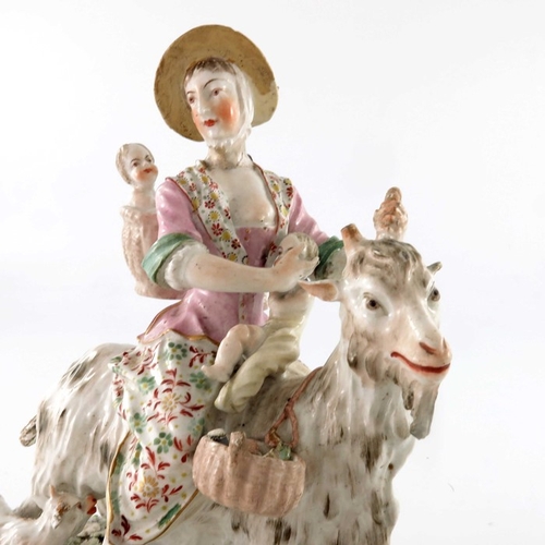 798 - A Derby porcelain figure, the Welch Tailor's Wife, circa 1770, modelled as a woman with children rid... 