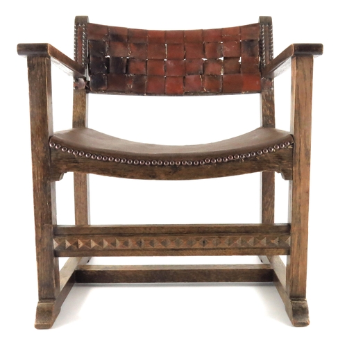 381 - Adolf Loos and Heinrich Kulka for Thonet, an Arts and Crafts oak fireside or chimney armchair, circa... 