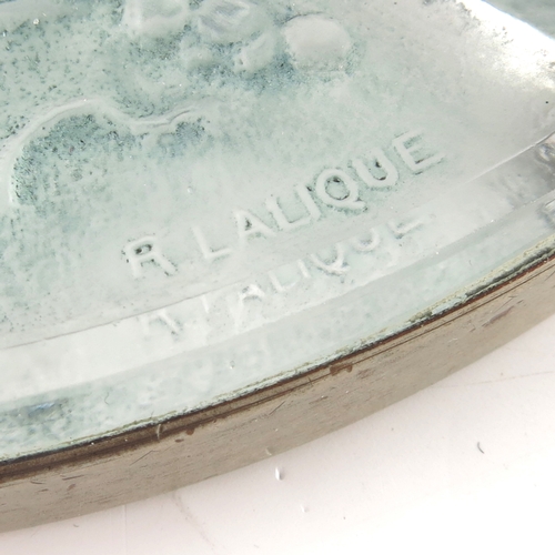 570 - Rene Lalique, a Deux Chevres glass hand mirror, model 678, designed circa 1919, frosted and green st... 