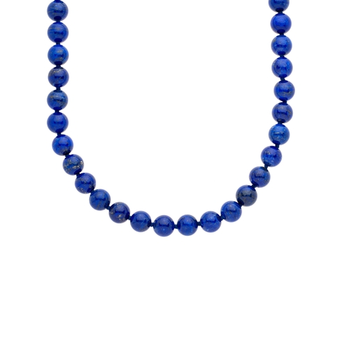 A lapis lazuli single-strand bead necklace, with spherical push-piece ...