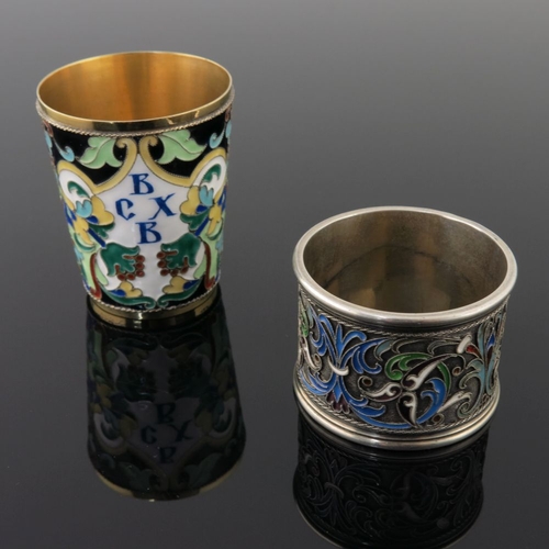 16 - A Russian silver gilt cloisonne enamel beaker, initialled B.C.X.B, stamped .916 and workmaster's ini... 