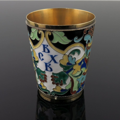 16 - A Russian silver gilt cloisonne enamel beaker, initialled B.C.X.B, stamped .916 and workmaster's ini... 