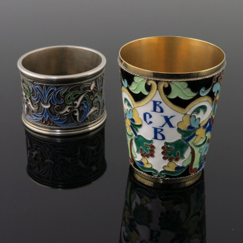 16 - A Russian silver gilt cloisonne enamel beaker, initialled B.C.X.B, stamped .916 and workmaster's ini... 