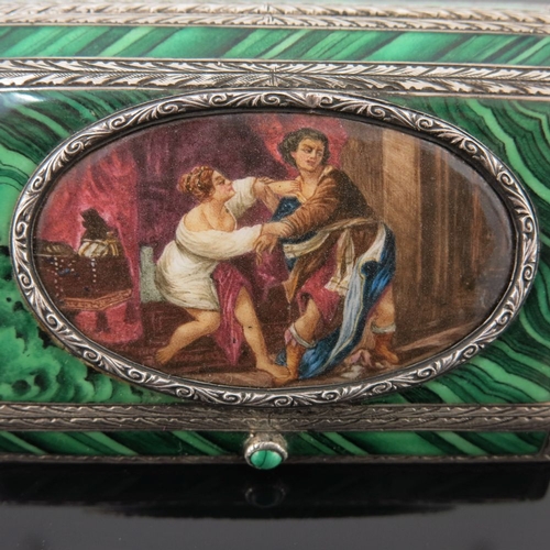 34 - A Continental silver enamel snuff box, the cover with an oval enamel cartouche of classical figures ... 