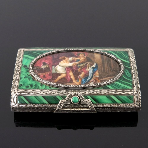 34 - A Continental silver enamel snuff box, the cover with an oval enamel cartouche of classical figures ... 