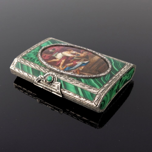 34 - A Continental silver enamel snuff box, the cover with an oval enamel cartouche of classical figures ... 