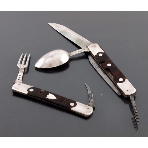 46 - A French silver and tortoiseshell combination knife, fork and spoon set, PA, Paris circa 1830, one s... 