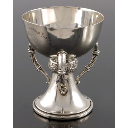 56 - A George VI Irish silver three handled chalice of tyg cup, West and Son, Dublin 1951, pedestal chali... 