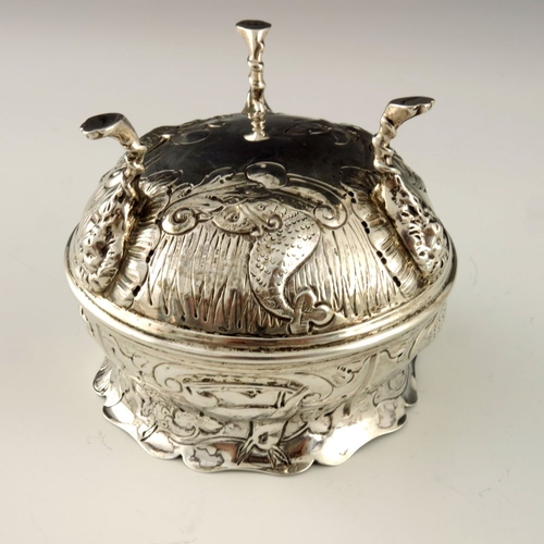 136 - A Victorian silver bowl, Nathan and Hayes, Birmingham 1893, cauldron form, embossed in relief with v... 