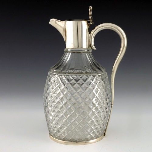 150 - A Victorian silver and cut glass claret jug, Plante and Co, Birmingham 1896, shouldered form, hobnai... 