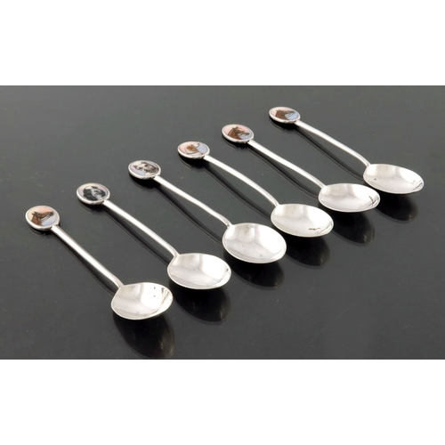 155 - A set of six George V silver and enamelled sporting interest teaspoons, Cooper Brothers and Sons, Sh... 