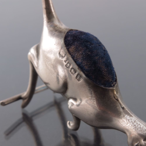 165 - An Edwardian novelty silver pin cushion, W J Myatt and Co., Birmingham 1908, modelled as a kangaroo,... 