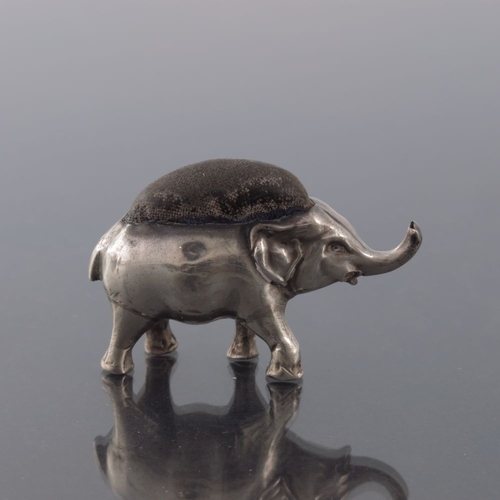 173 - An Edwardian novelty silver pin cushion, Levi and Salaman, Birmingham 1906, modelled as a baby eleph... 