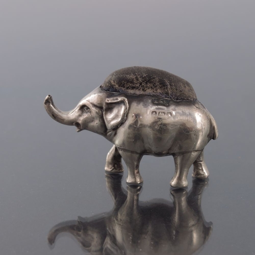 173 - An Edwardian novelty silver pin cushion, Levi and Salaman, Birmingham 1906, modelled as a baby eleph... 