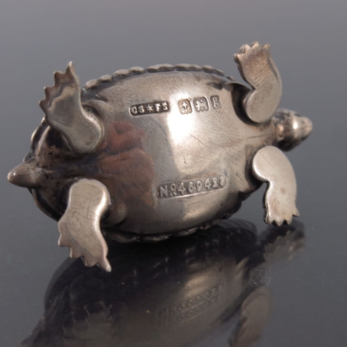 180 - An Edwardian novelty silver pin cushion, Saunders and Shepherd, Birmingham 1906, modelled as a turtl... 