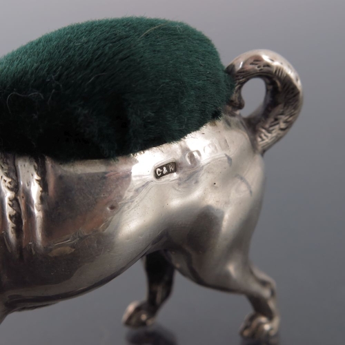 188 - An Edwardian novelty silver pin cushion, Crisford and Norris, Birmingham 1906, modelled as a pug dog... 