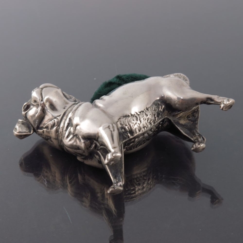 188 - An Edwardian novelty silver pin cushion, Crisford and Norris, Birmingham 1906, modelled as a pug dog... 