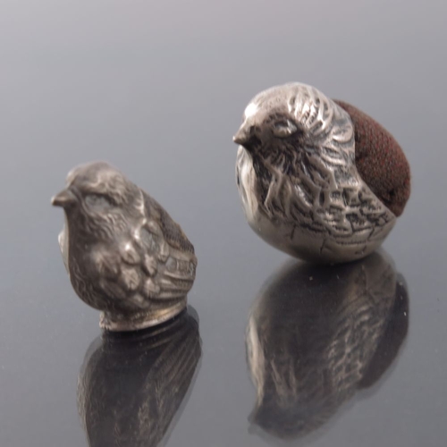 197 - An Edwardian novelty silver pin cushion, Sampson Mordan, Chester 1908, modelled as a chick emerging ... 