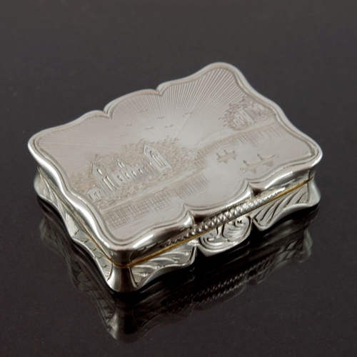 198 - A Victorian silver castle top vinaigrette, Edward Smith, Birmingham 1846, ogee bordered, engraved wi... 