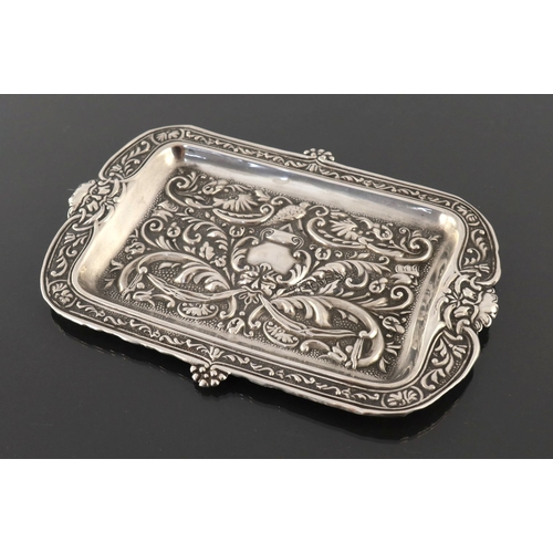 200 - An Edwardian silver tray, Walker and Hall, Sheffield 1903, rectangular form embossed with green man ... 