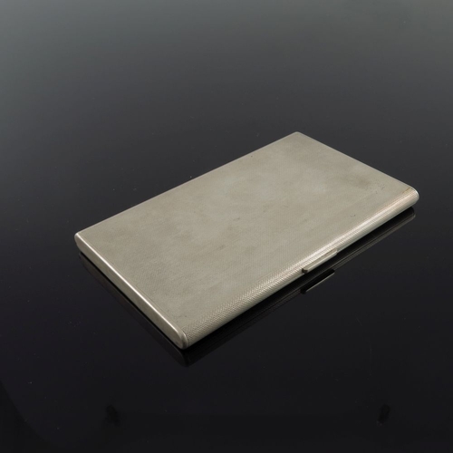 206 - A George VI silver pocket cigarette case, engine turned, the cover enamelled with an image of a stre... 