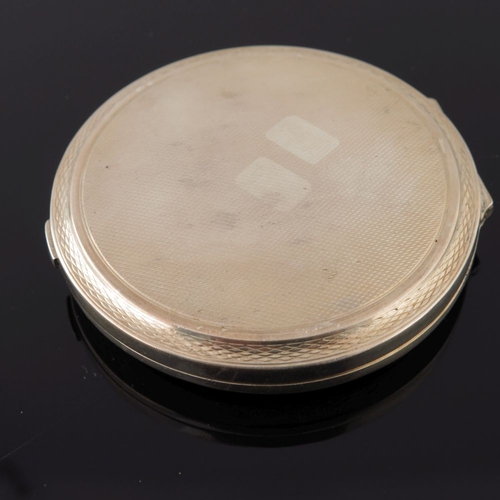 211 - A George VI silver enamel square powder compact, the cover with apple blossom on a cream guilloche g... 