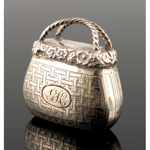 225 - A George IV novelty silver vinaigrette, Ledsam and Vale, London 1821, in the form of a basket or han... 