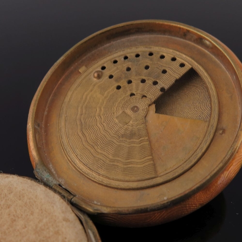 236 - A silver orange guilloche enamel powder compact, the lid with a river landscape, together with three... 