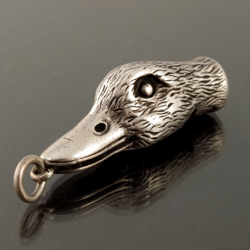 240 - A Victorian novelty silver whistle fob, Sampson Mordan, London 1881, cast in the form of a duck's he... 