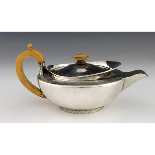 248 - A George III silver and ivory teapot, John Emes, London 1800, squat shouldered form with lipped rim ... 