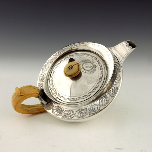 248 - A George III silver and ivory teapot, John Emes, London 1800, squat shouldered form with lipped rim ... 