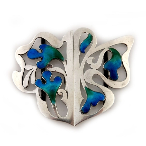 267 - An Arts and Crafts silver and enamelled buckle, Lawrence Emanuel, Birmingham 1910, reticulated asymm... 