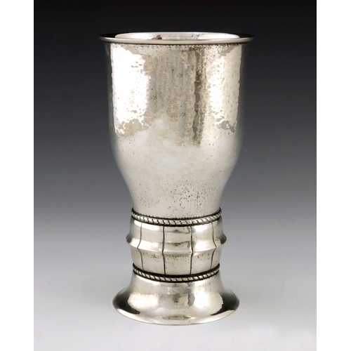 283 - A Danish Secessionist silver vase, Grann and Laglye, Copenhagen 1925, planished ogee form with ropet... 