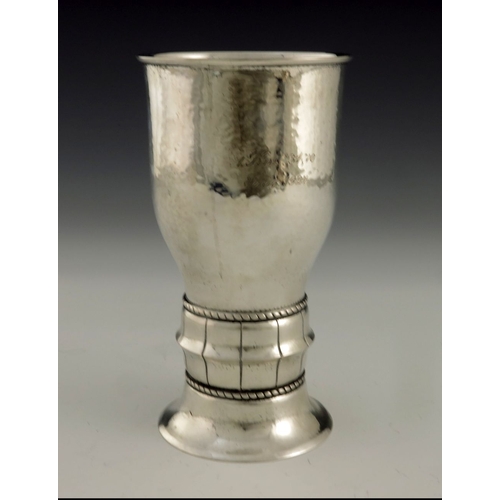 283 - A Danish Secessionist silver vase, Grann and Laglye, Copenhagen 1925, planished ogee form with ropet... 