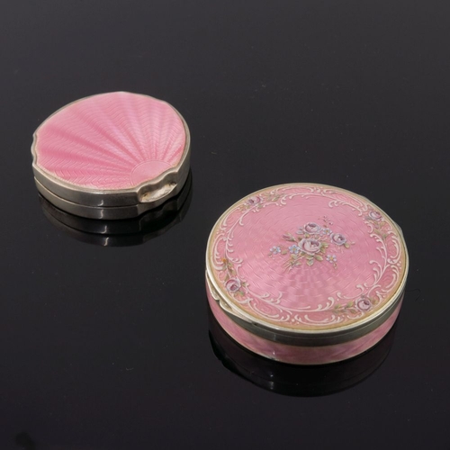 293 - A pink guilloche enamel circular powder compact together with an Art Deco guilloche pink enamel powd... 