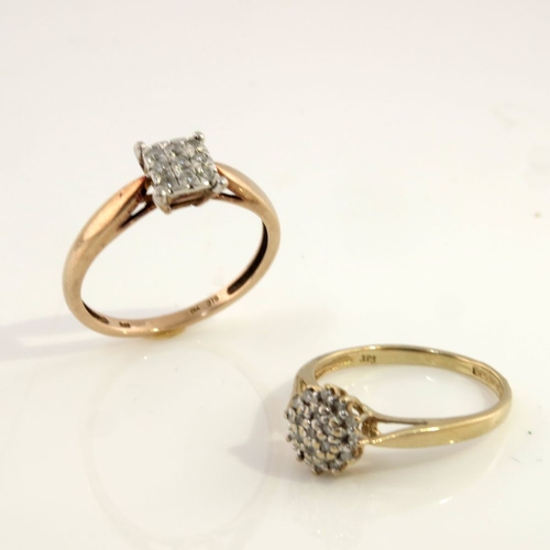 304 - Two 9ct gold diamond cluster rings, estimated total diamond weight 0.30ct, bands stamped 375, one wi... 