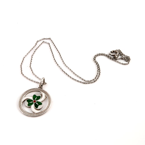 327 - An Arts and Crafts silver and polychrome enamel shamrock pendant, maker's marks for J A Wylie & Co, ... 