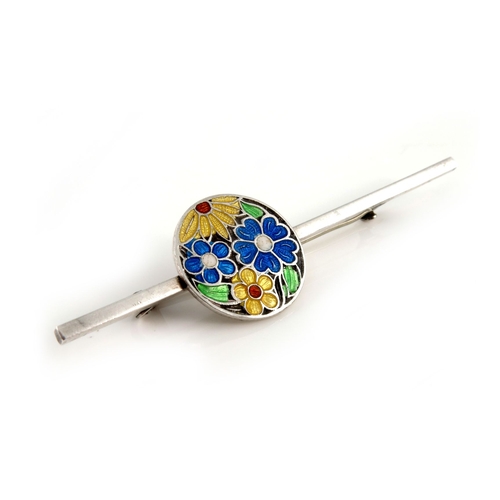 328 - An Arts and Crafts silver and enamel bar brooch, A H Darby (attributed), circa 1920s, designed as a ... 