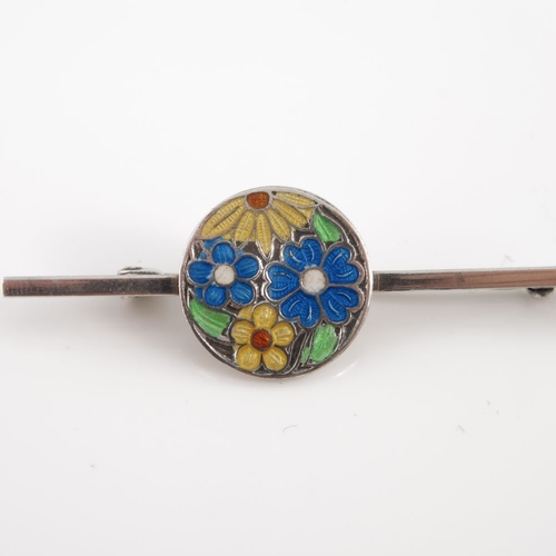 328 - An Arts and Crafts silver and enamel bar brooch, A H Darby (attributed), circa 1920s, designed as a ... 