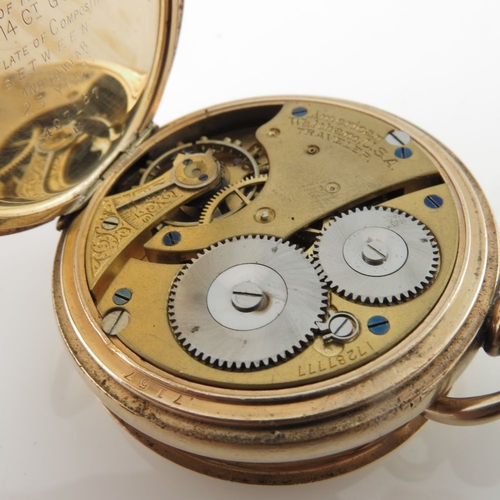 335 - Waltham, a 14ct gold plated pocket watch, keyless manual wind movement signed American Waltham USA T... 