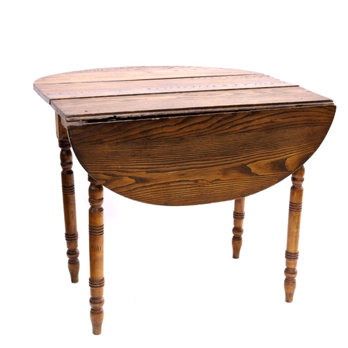 360 - A 19th century American chestnut country drop leaf table, circa 1880, demilune flaps, on turned acor... 