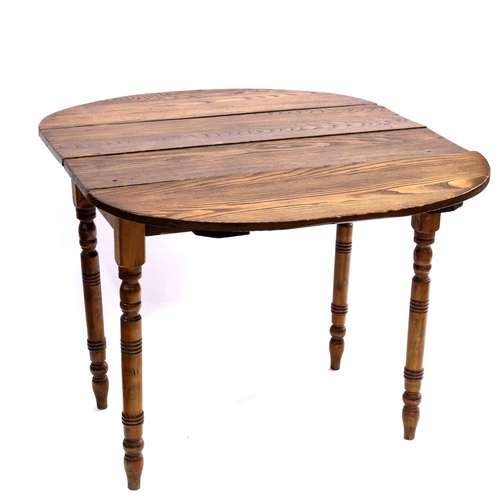 360 - A 19th century American chestnut country drop leaf table, circa 1880, demilune flaps, on turned acor... 