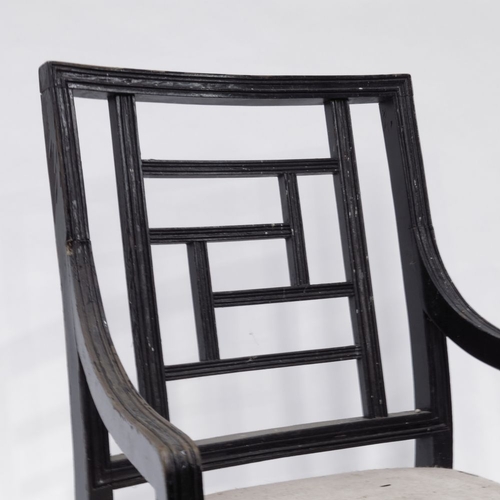 362 - Two Aesthetic Movement ebonised chairs, one by Bruce Talbert, with embossed leather top rail, the ot... 