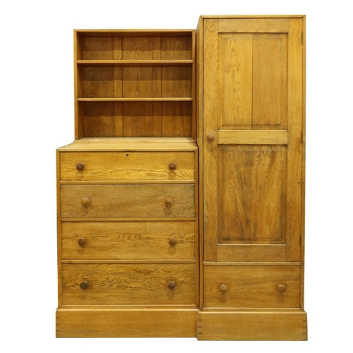 381 - Peter Waals for Loughborough College, a Cotswold School oak bedroom unit, the four drawer chest, wit... 