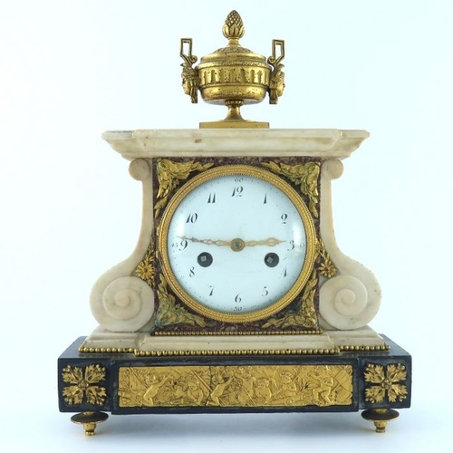 387 - A 19th Century bracket clock, of Empire design in white, black and red veined marble, gilt metal urn... 