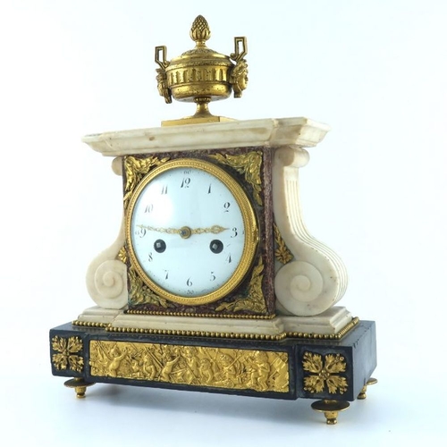 387 - A 19th Century bracket clock, of Empire design in white, black and red veined marble, gilt metal urn... 