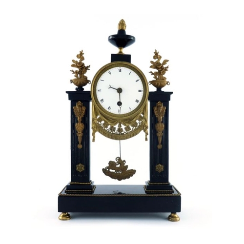 388 - A 19th Century painted black slate bracket clock, of Baroque design with a pineapple urn and floral ... 