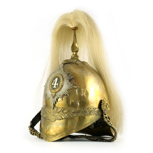 389 - 4th (Royal Irish) Dragoon Guards troopers helmet, 1871 pattern, brass shell with starburst badge to ... 